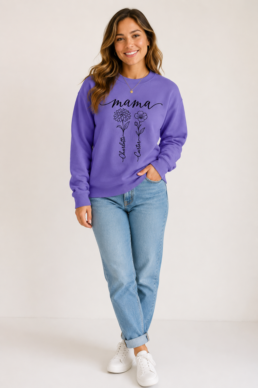 Personalized Birth Flower Mama Crewneck