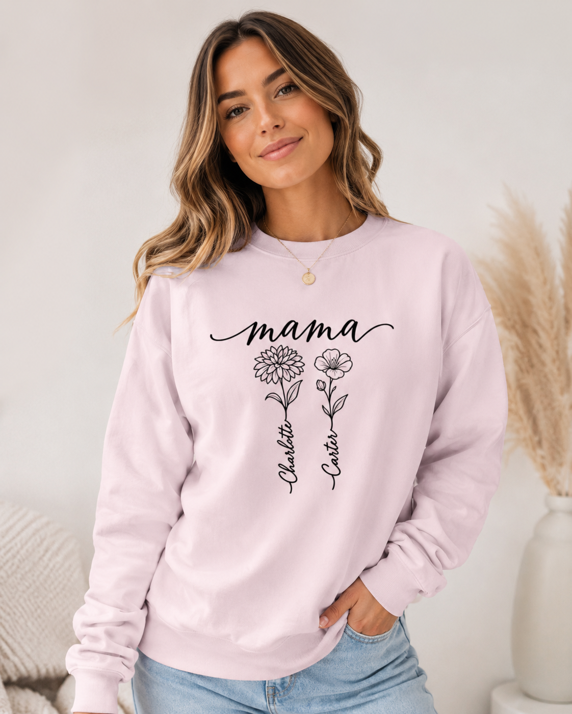Personalized Birth Flower Mama Crewneck