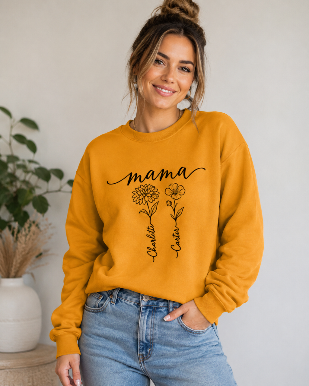 Personalized Birth Flower Mama Crewneck