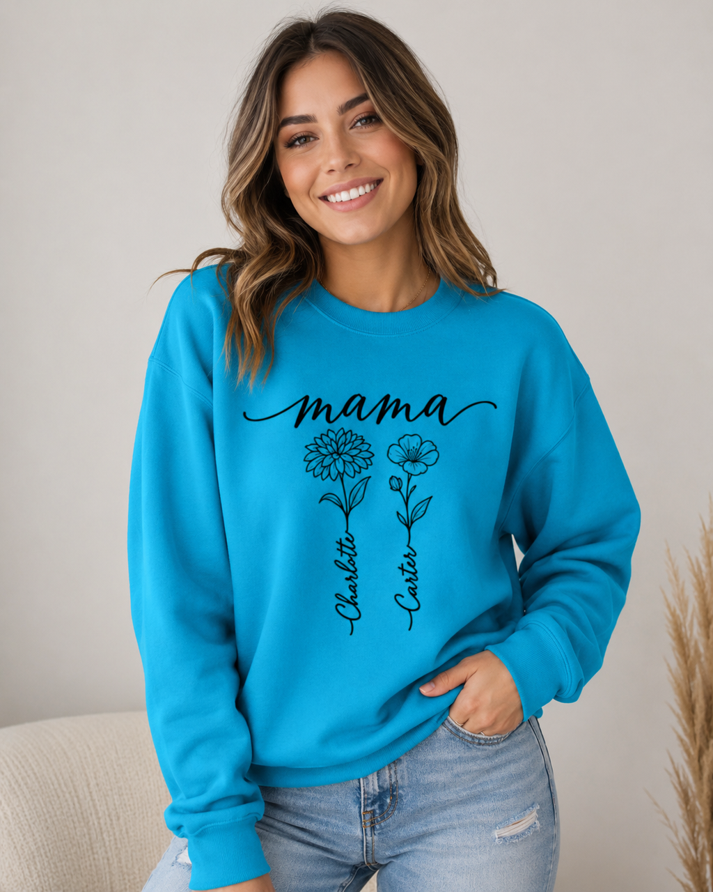 Personalized Birth Flower Mama Crewneck